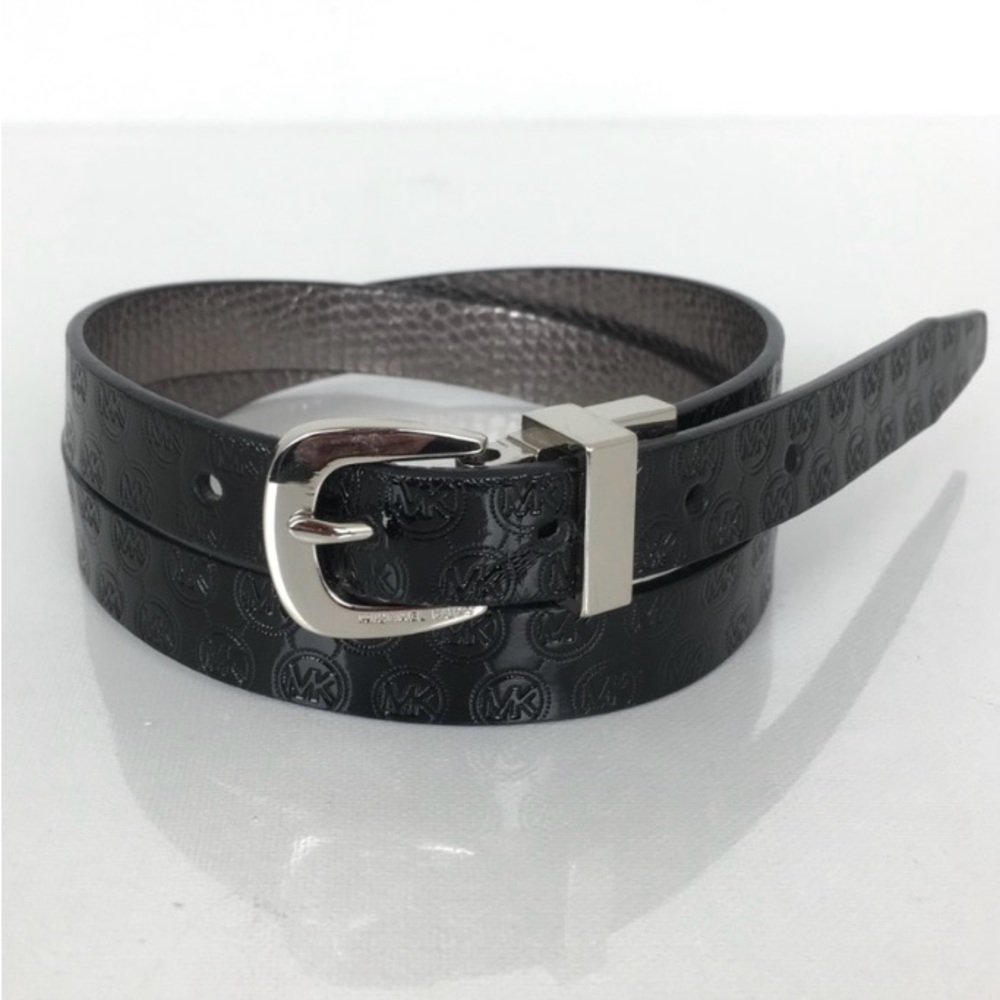 Michael Kors Black MK-Logo Leather Reversible Belt